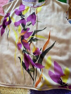 Liz Claiborne Purple & Yellow Floral Silk Shell